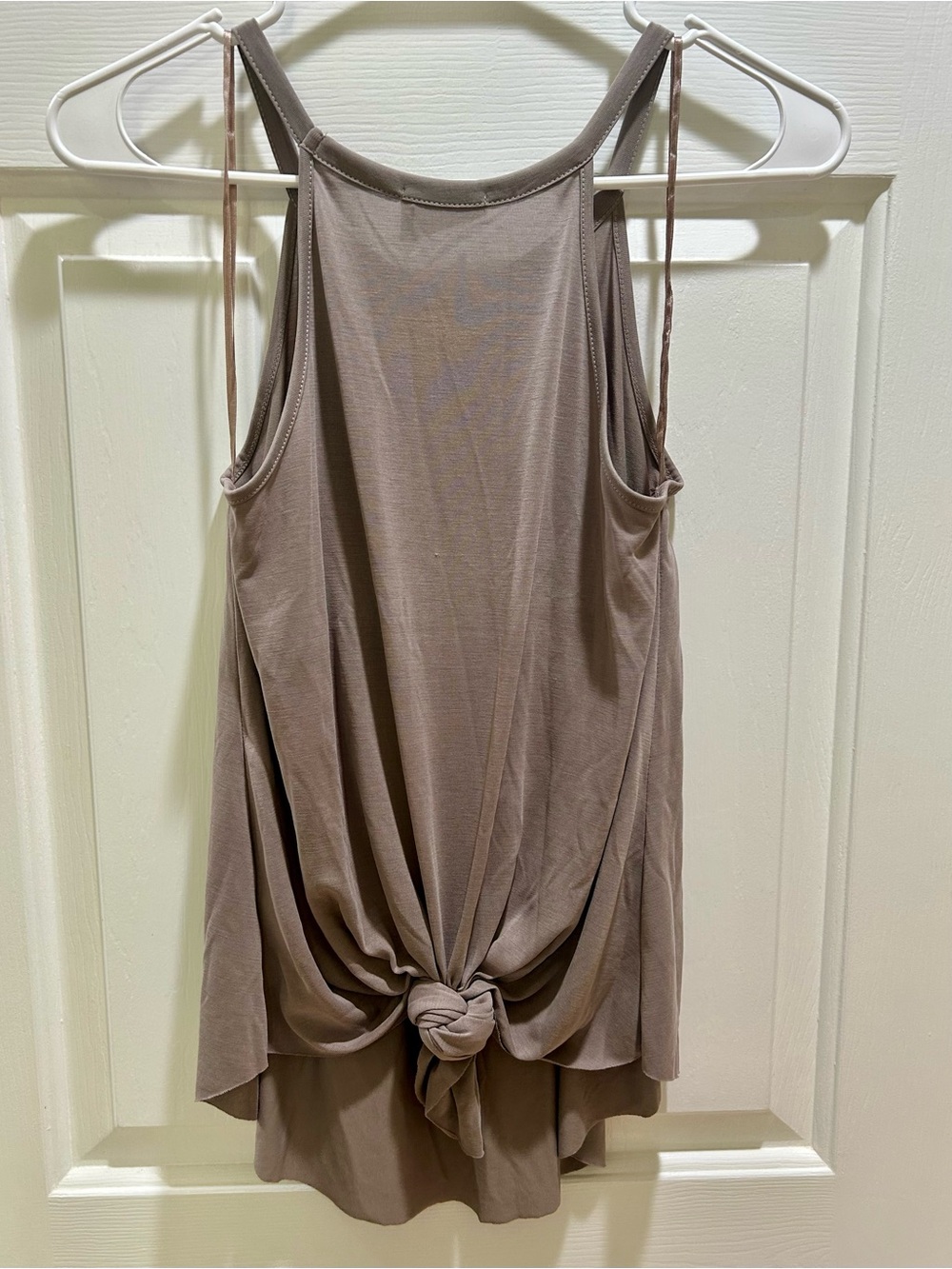 Sienna Sky High Neck Knot Back Tank Top Taupe Mocha Gray XS